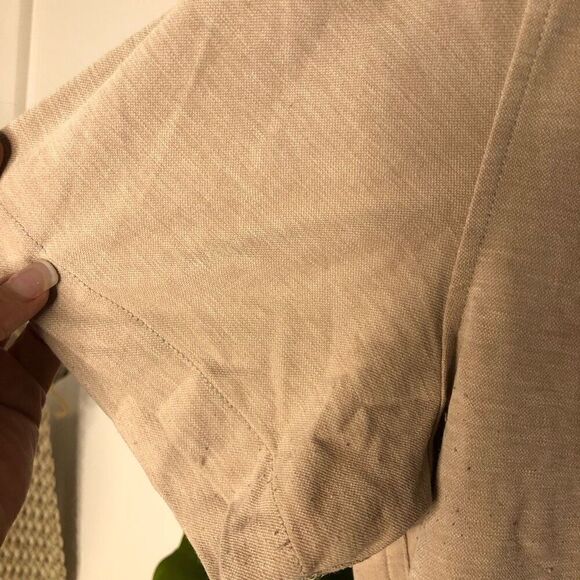 Stylus Mens Solid Short Sleeve Collared Button Down Shirt Beige Medium - Picture 7 of 8